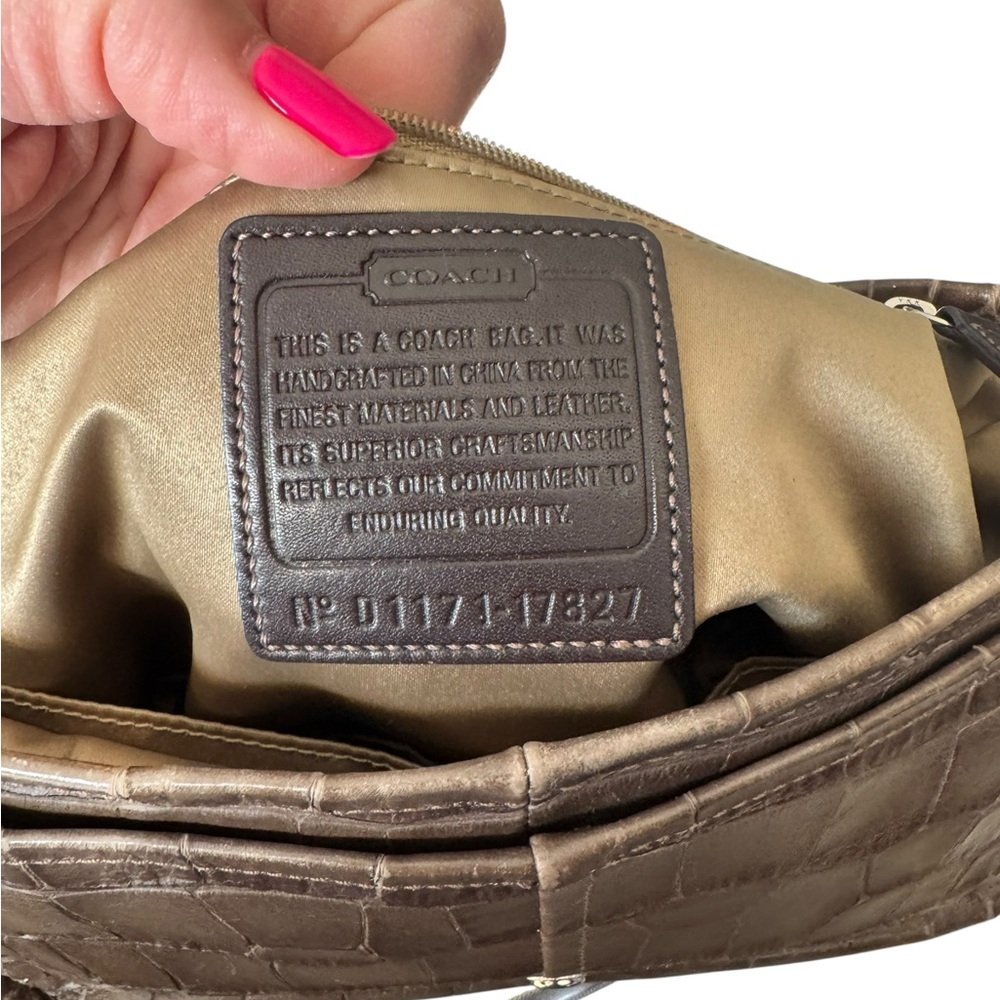 Coach Legacy Croc Embossed Leather Shoulder Bag Brown Chain Strap - Picture 7 of 14